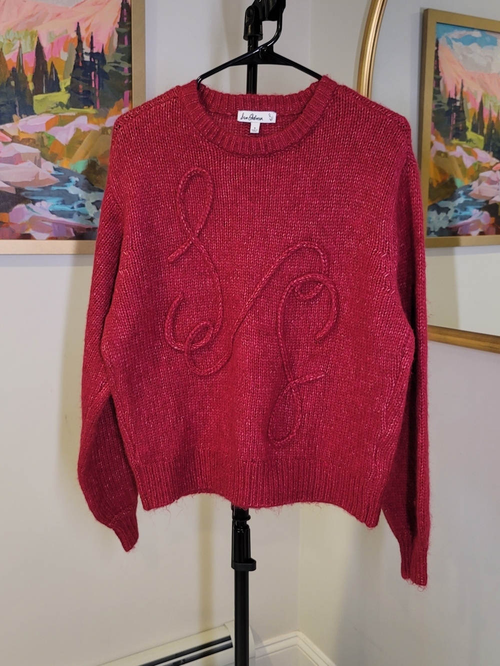 SAM EDELMAN Red Crewneck Sweater Knit Logo Design Comfy Women's Size S